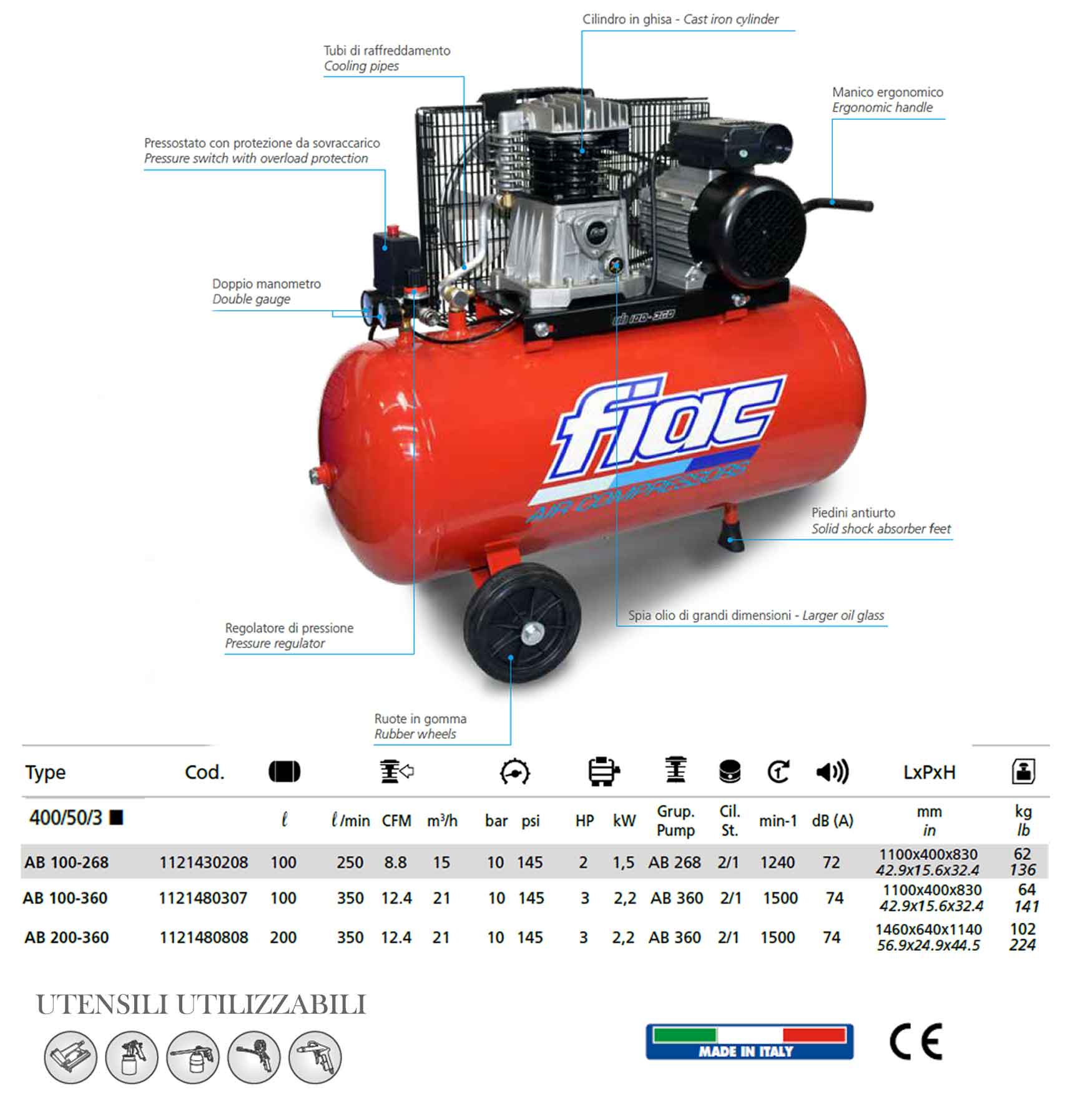 Compressore d'aria a cinghia FIAC AB 200/360 MC BLK-PP - 200 L
