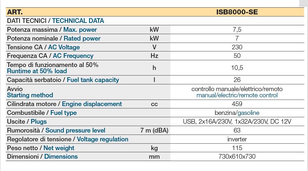 LTF ISB8000-SE - Generatore Corrente Inverter Portatile 7,5 kW