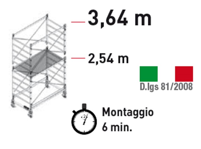 Trabattello Facal Doge 80 DG8/1C in alluminio per uso professionale altezza  totale mt. 3,64