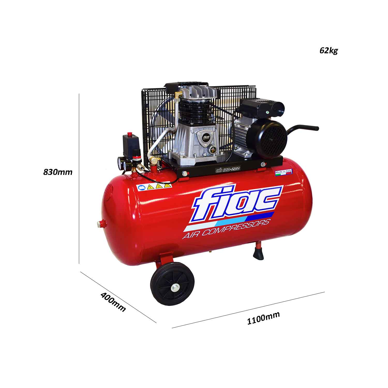 Compressore aria Fiac Ab 100-268T con trasmissione a cinghia trifase 400V  potenza motore 2 hp con serbatoio da 100 litri pressione esercizio 10 bar