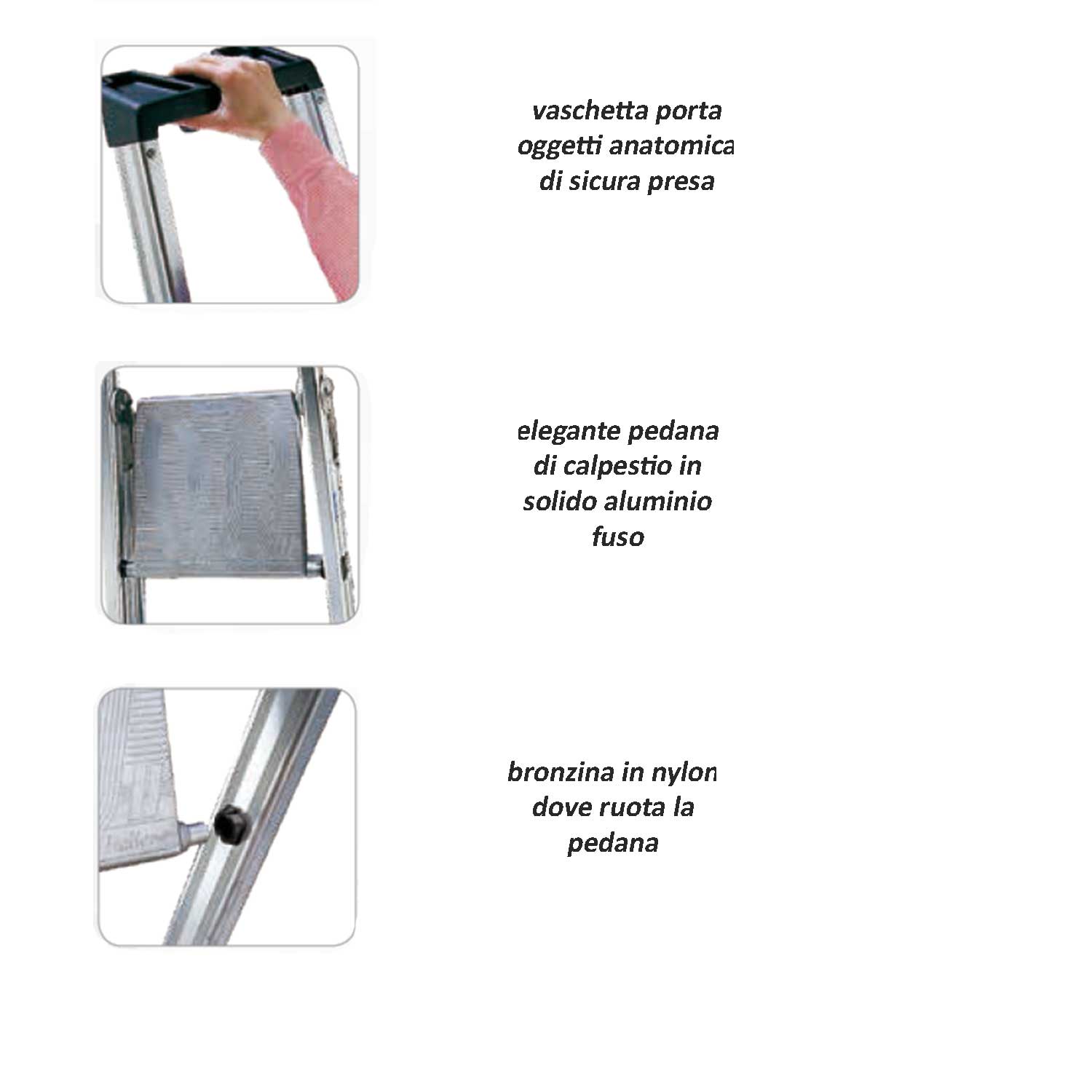 Scala 3 gradini compresa pedana modello quadra - Scale doppia a