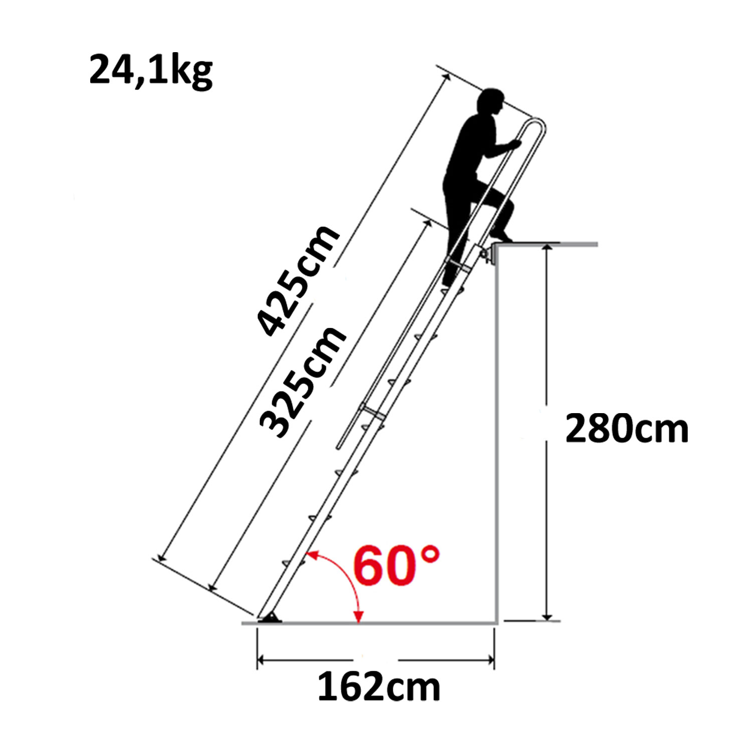 Scala alluminio Facal S15/27 da appoggio singola con scorrimano 12 gradini  altezza 325cm