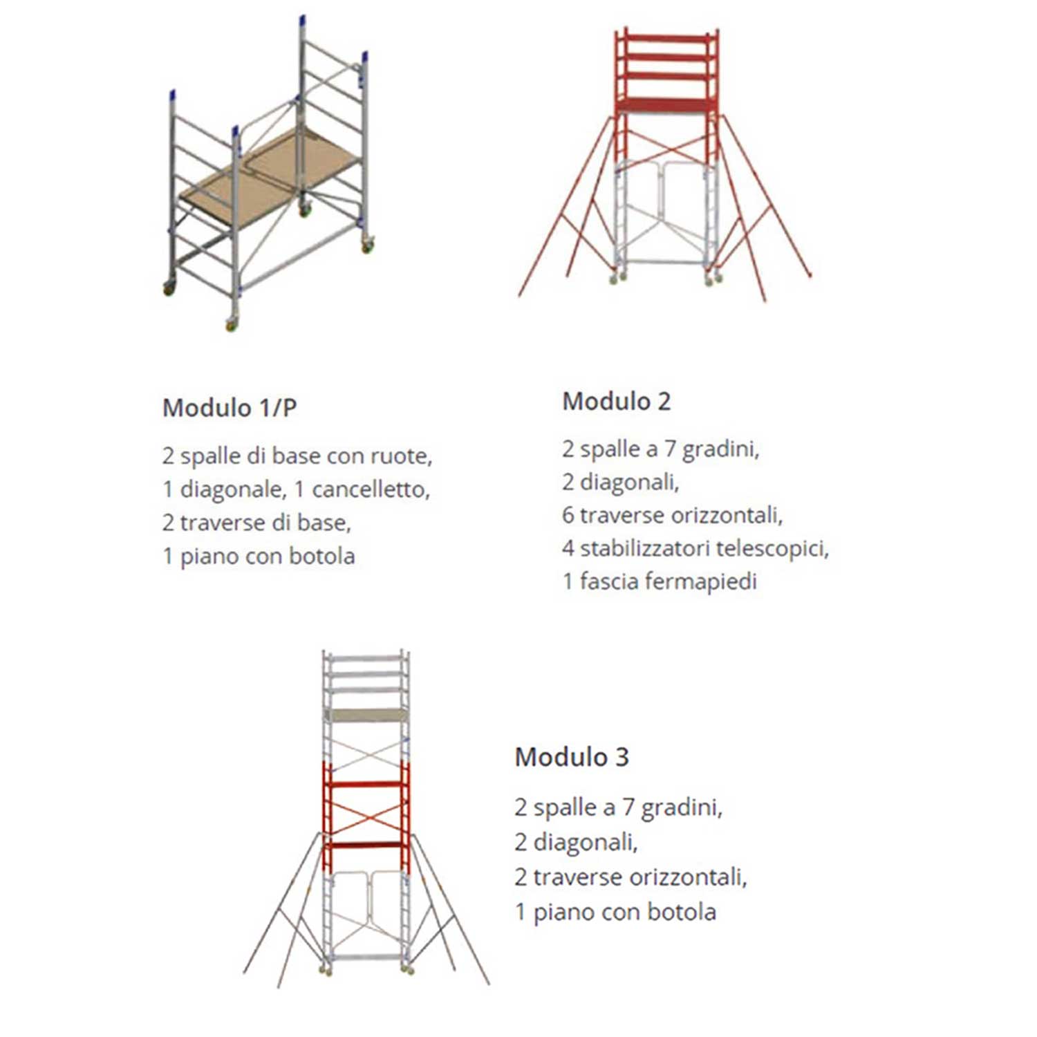 Trabattello Facal Alto AL620/P base pieghevole mt. 6,20/6,90 modulo 3 in  alluminio